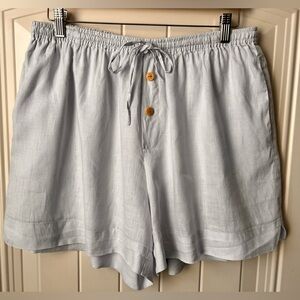 Homebodii 100% Linen Lounge Shorts Light Blue Elastic Waist L